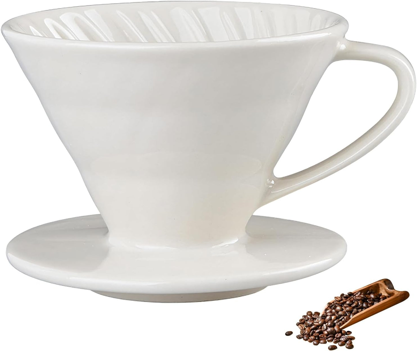 Pour Over Coffee Maker, Single Cup Coffee Dripper, Manual Porcelain Slow Brewing Accessories for Travel, Camping, Office, Home, Cafe, Coffee Gifts (Milky White, Large)