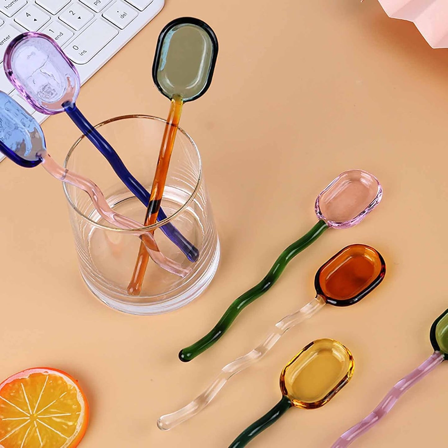 5 Pieces Coffee Spoons, Glass Coffee Stirring Spoon, Espresso Stirring Spoon, Coffee Teaspoons, 6inch Coffee Stirrers for Tea Cocktail Milkshake Cold Drink Home Bar Party