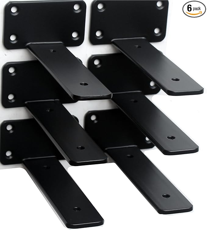 6 Pack - 5 inch Black Hidden L Shelf Bracket Iron Floating Shelf Brackets by MHMYDZ