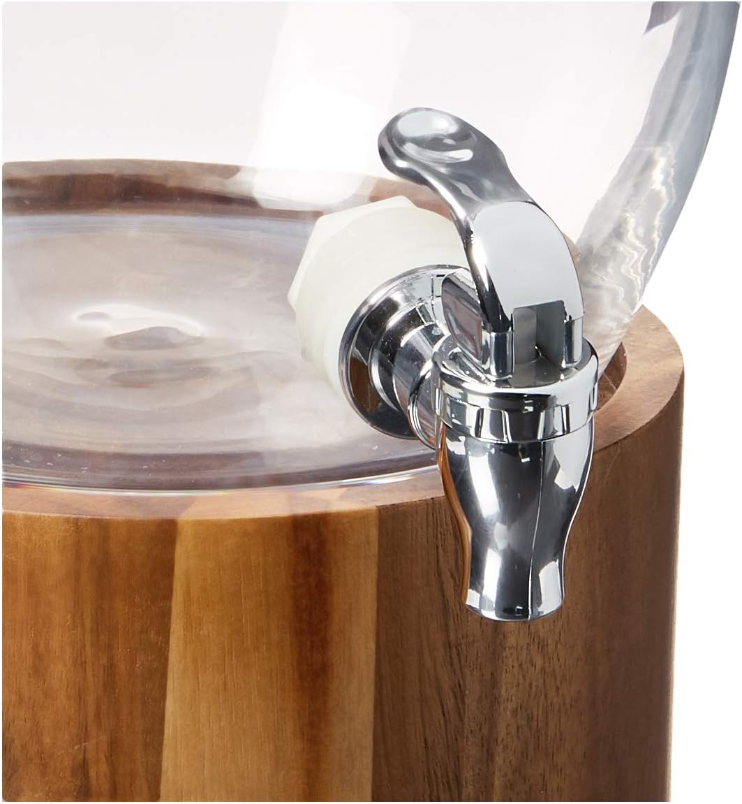 Style Setter 210767 Madera Beverage Dispenser, Clear, Wood Base, 1.6 Gallon