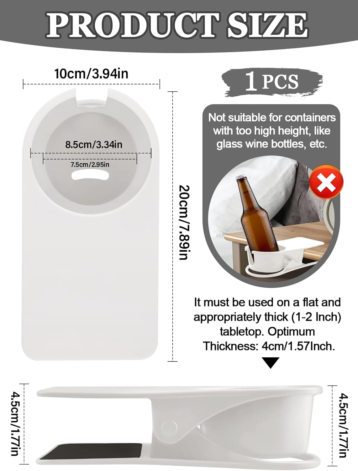 Kalolary 1PCS New Drinking Cup Holder Clip with Groove Table Bottle Cup Stand DIY Glass Cup Clamp Storage Saucer Clip Water Coffee Mug Holder Saucer Clip for Home Desk, White