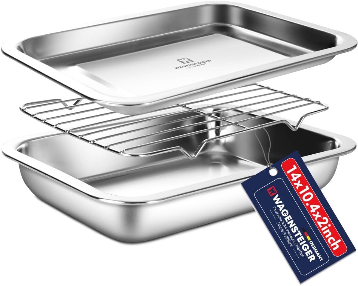 Stainless Steel Steam Table Pan with Rack & Lid (Tray), 2.96Quarts – Buffet Roaster Tray for Catering, Restaurant, Baking & Food Prep (1303 / No3)