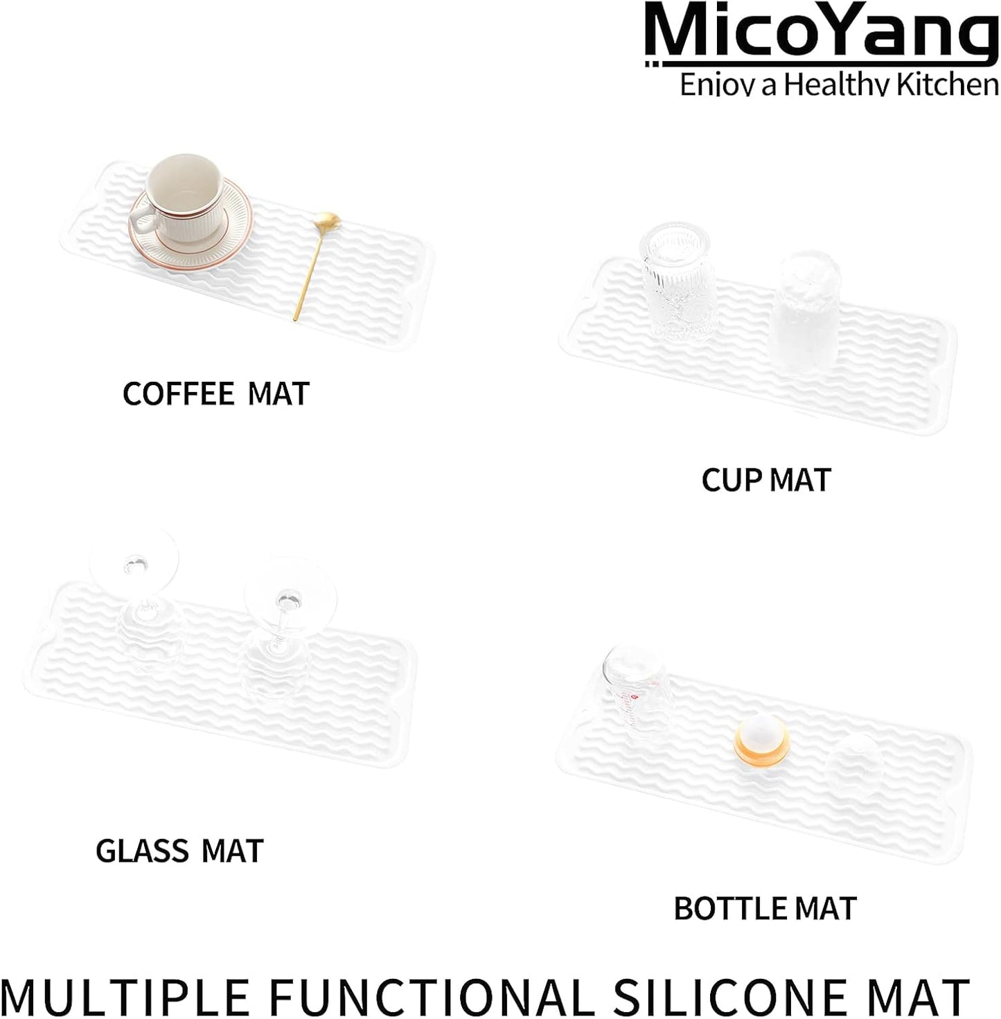 Silicone Dish Drying Mat for Multiple Usage,Easy clean,Eco-friendly,Heat-resistant Silicone Mat for Kitchen Counter,Sink,Bar,Bottle,or Cup White M 17 inches x 6 inches