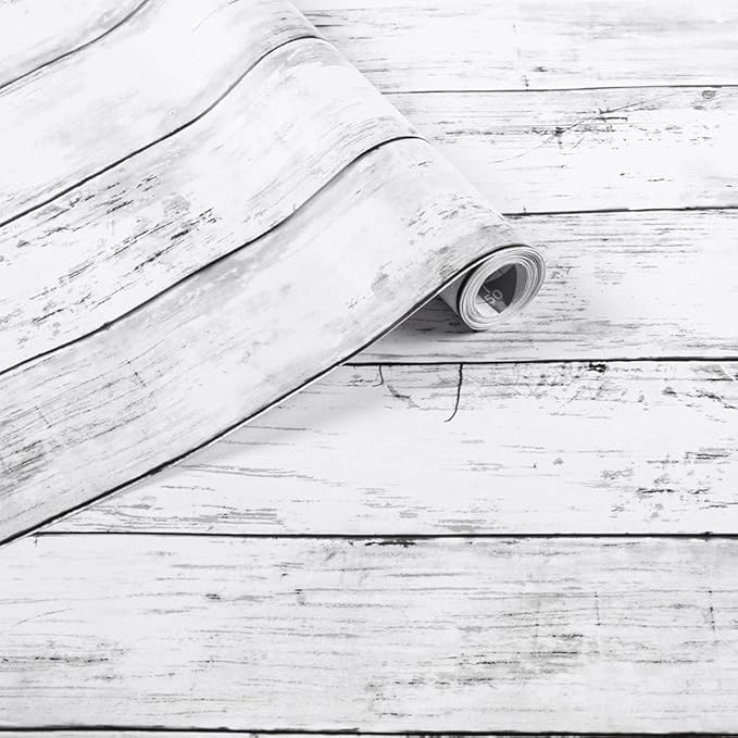 Arthome35.4 x 120 inches White Gray, Peel and Stick Wallpaper, Wood Contact by ArthomeWALLDECOR