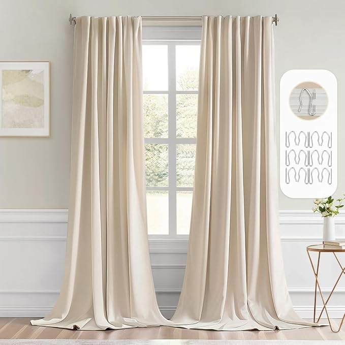 MIULEE Cream Beige Back Tab Light Blocking Curtains 104 Inch Length 2 Panels Set by MIULEE