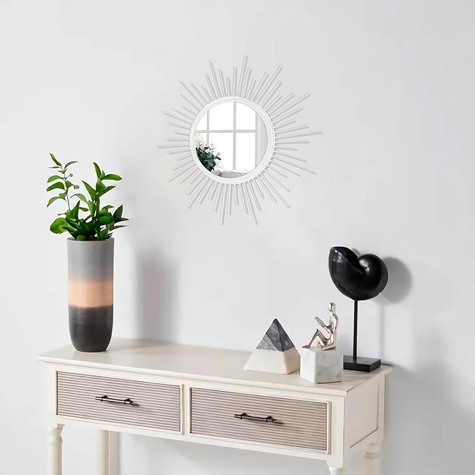 Wall Decor Spoked Sunburst Accent Wall Mirror Round Home Modern Metal Art Mirror - Image 5