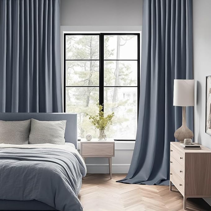 MIULEE Stone Blue Back Tab Blackout Curtains 108 Inch Long 2 Panels Set - Image 2