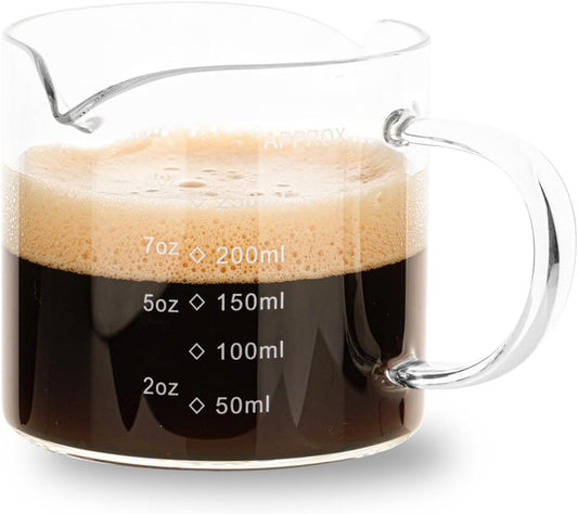1 Pack 250ML/8.5OZ Measuring Cup Espresso Shot Glasses Double Spouts Large Coffee Cup with Handle Triple Pitcher Milk Cup Parts Clear Glass By BCnmviku