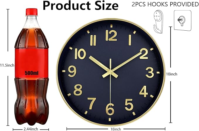 Modern Wall Clock, 10 Inch Digital Wall Clocks Battery Operated, Round Non - Image 3
