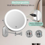 FUNTOUCH 2500mAh Rechargeable Wall Mounted Lighted Makeup Vanity Mirror 8 Inch - Image 3