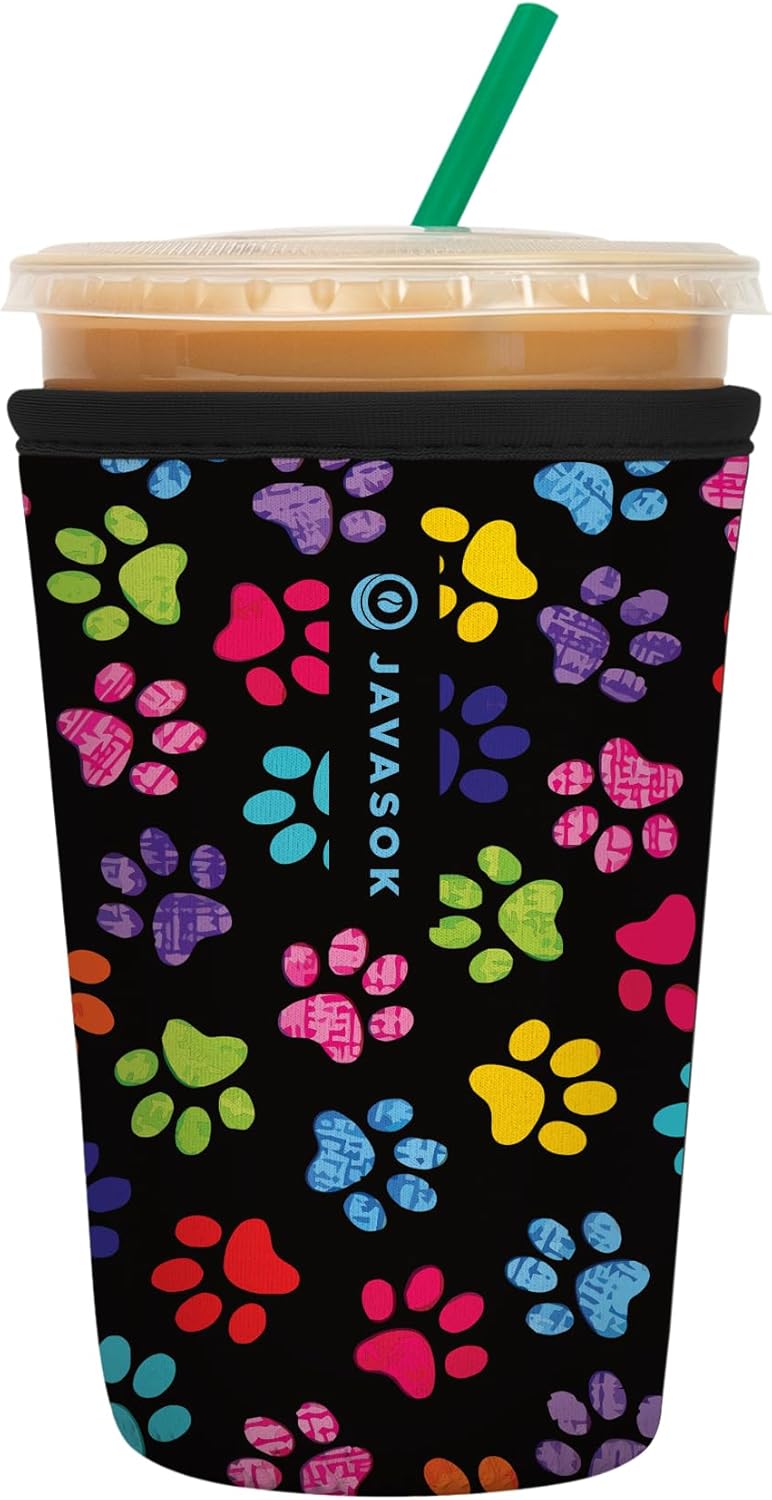 Sok It JavaSok Iced Coffee & Cold Soda Insulated Neoprene Cup Sleeve (Pawsitive Vibes, Medium: 22-28oz)