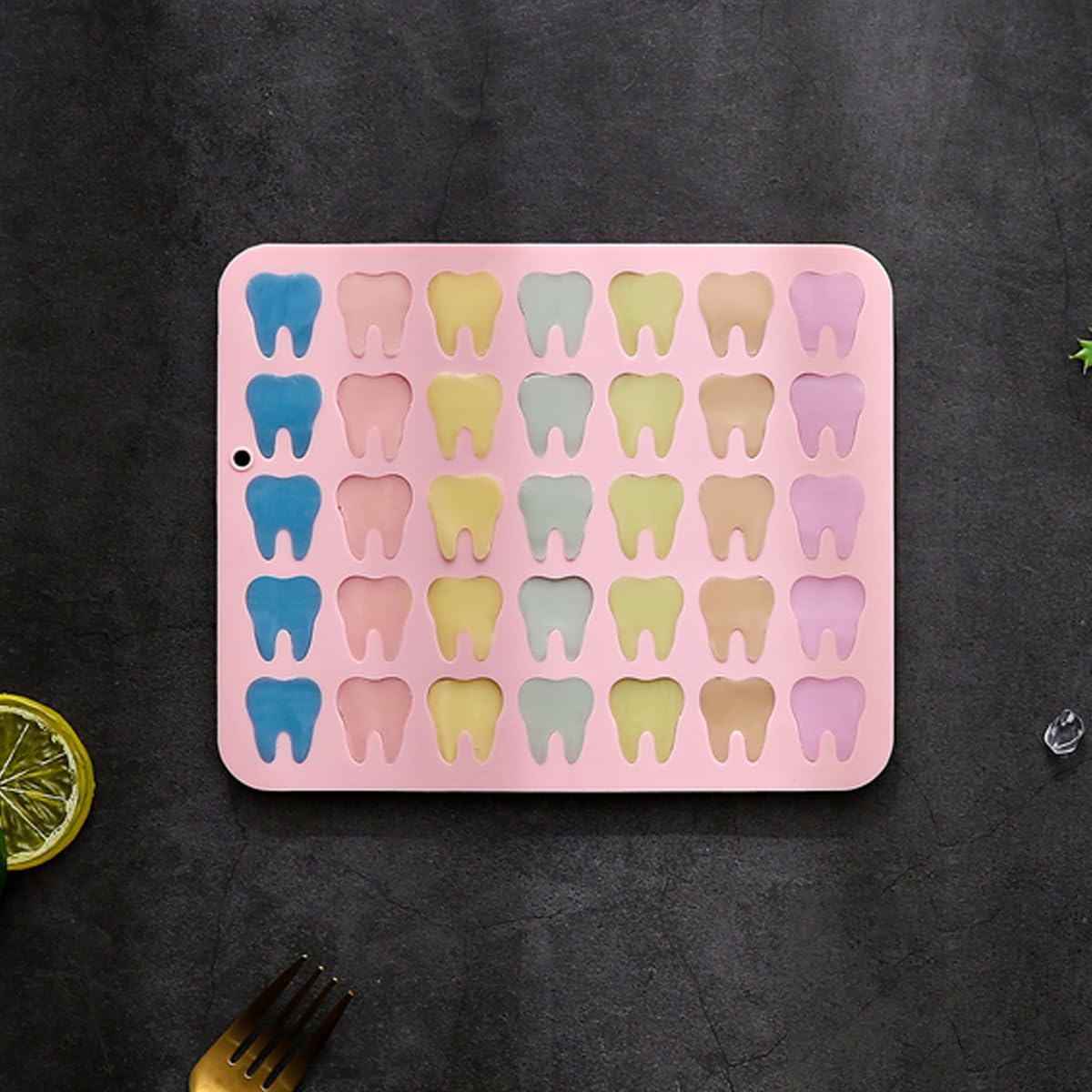 Unique Tooth Shape Candy, Chocolate Silicone Molds Set, 70 Cavity, Non Stick Mold for Gummy, Cupcake Topper, Snack, Biscuit, Handmade Diy, 2 Count, Pink