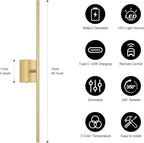 Battery Operated Wall Sconce, 3000K-6000K Dimmable Gold Wall Lights - Image 6