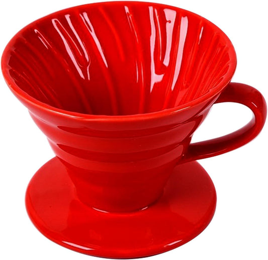 Pour Over Coffee Maker, Single Cup Coffee Dripper, Manual Porcelain Slow Brewing Accessories for Travel, Camping, Office, Home, Cafe, Coffee Gifts (Red, Large,2-4Cups)