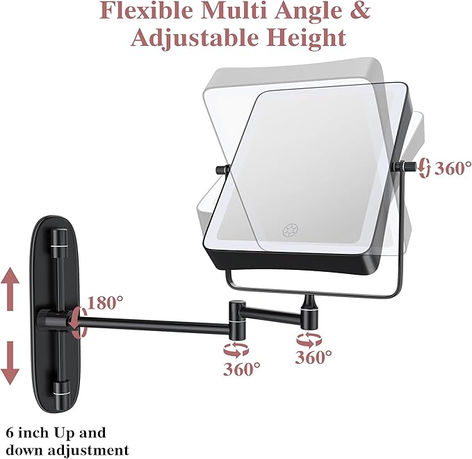 Wall Mounted Lighted Makeup Mirror, Rectangle Double Sided 1X/10X Magnifying - Image 5
