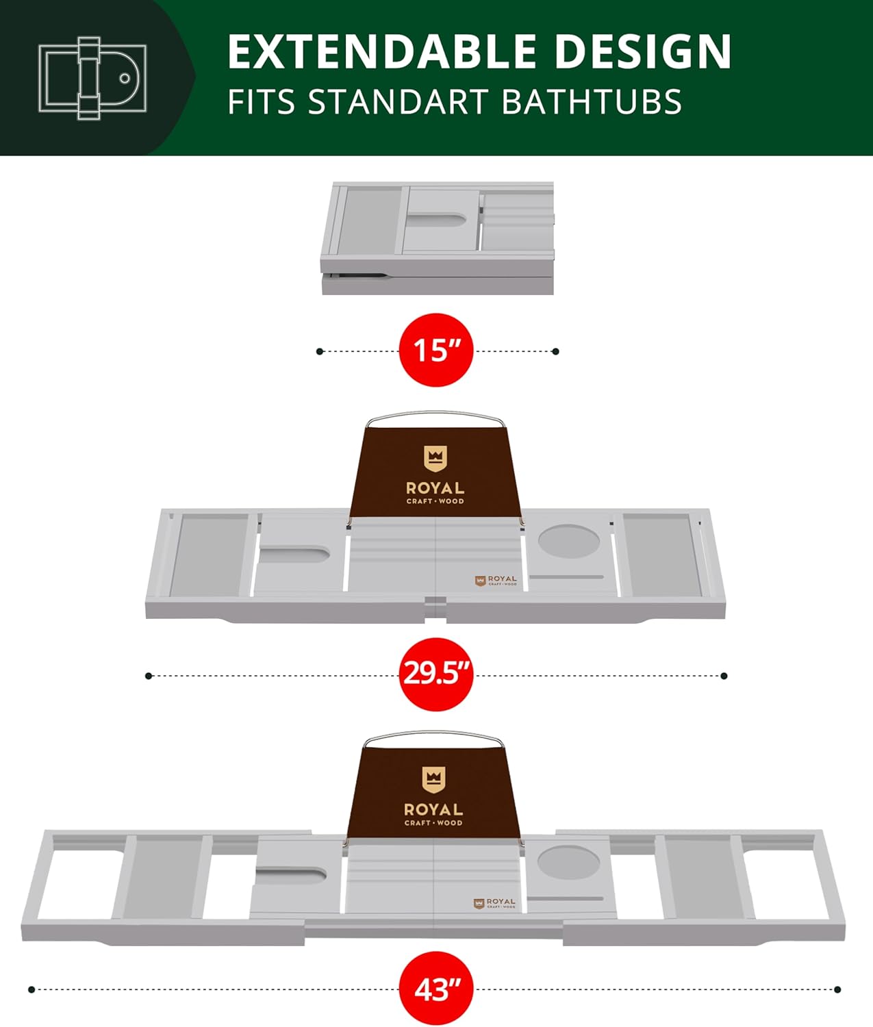 ROYAL CRAFT WOOD Premium Foldable Bathtub Tray - Expandable Bath Tray for Tub - Luxury Bathtub & Bathroom Accessories