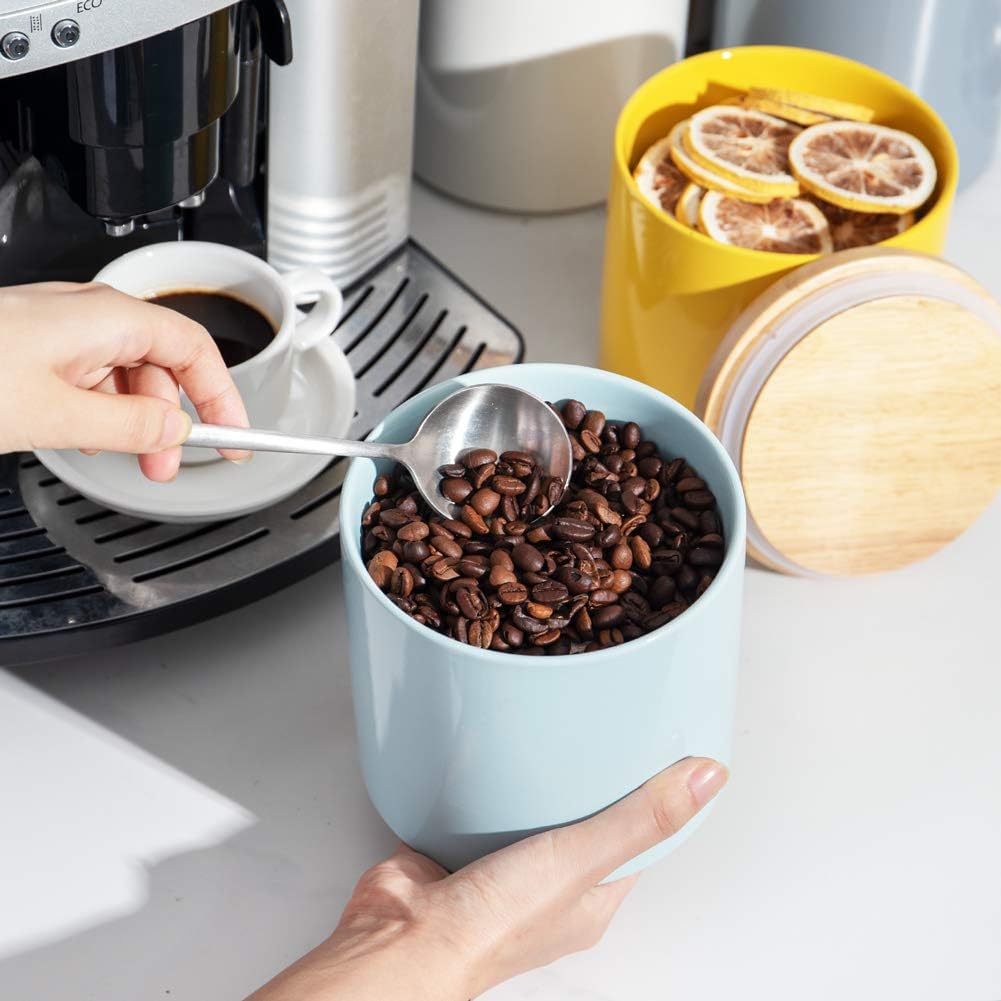 Sweejar Kitchen Canisters Ceramic Food Storage Jar, Stackable Containers with Airtight Seal Wooden Lid for Serving Coffee Bean, Flour, Tea, Spice and More - 39 Fl Oz (Turquoise)