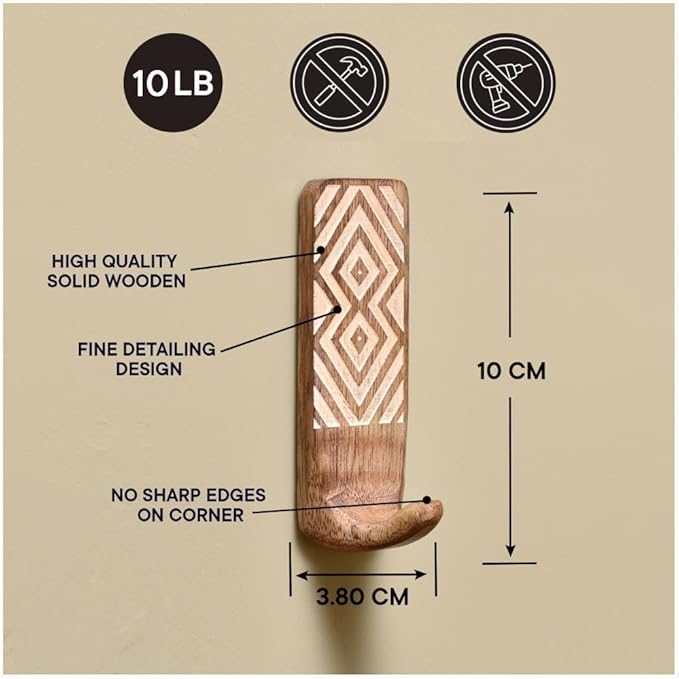 IndianShelf 10 LB- 12 Pieces Decorative Wood Adhesive Wall Hooks–Boho Peel and - Image 7