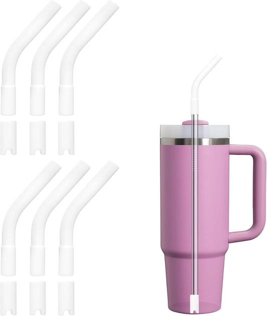 6Pcs Silicone Straw Tips, Reusable Rubber Straw Tips for Metal Straws and Other 0.31Inch (8MM Outdiameter) Straws, Fit for Stanley Cup Tumbler (White)