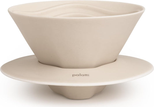 Palatti Dune Porcelain Pour Over Coffee Dripper, Ceramic Pour Over Coffee Maker, Adapt to 185 or 155 Flat Bottom Basket Filters, Medium Flow Rate, Interchangeable Wall and Base, 1-4 cups