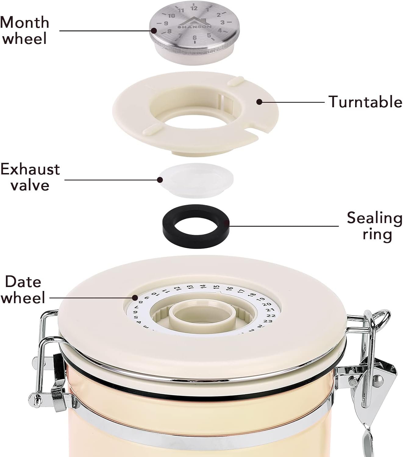 ShanSon Coffee Canister Airtight Coffee Container Stainless Steel Coffee Bean Storage Container with CO2 Release Valve and Scoop Coffee Canister for Beans,Grounds,Sugar,Flour,Tea,Cereal,22OZ,Brown