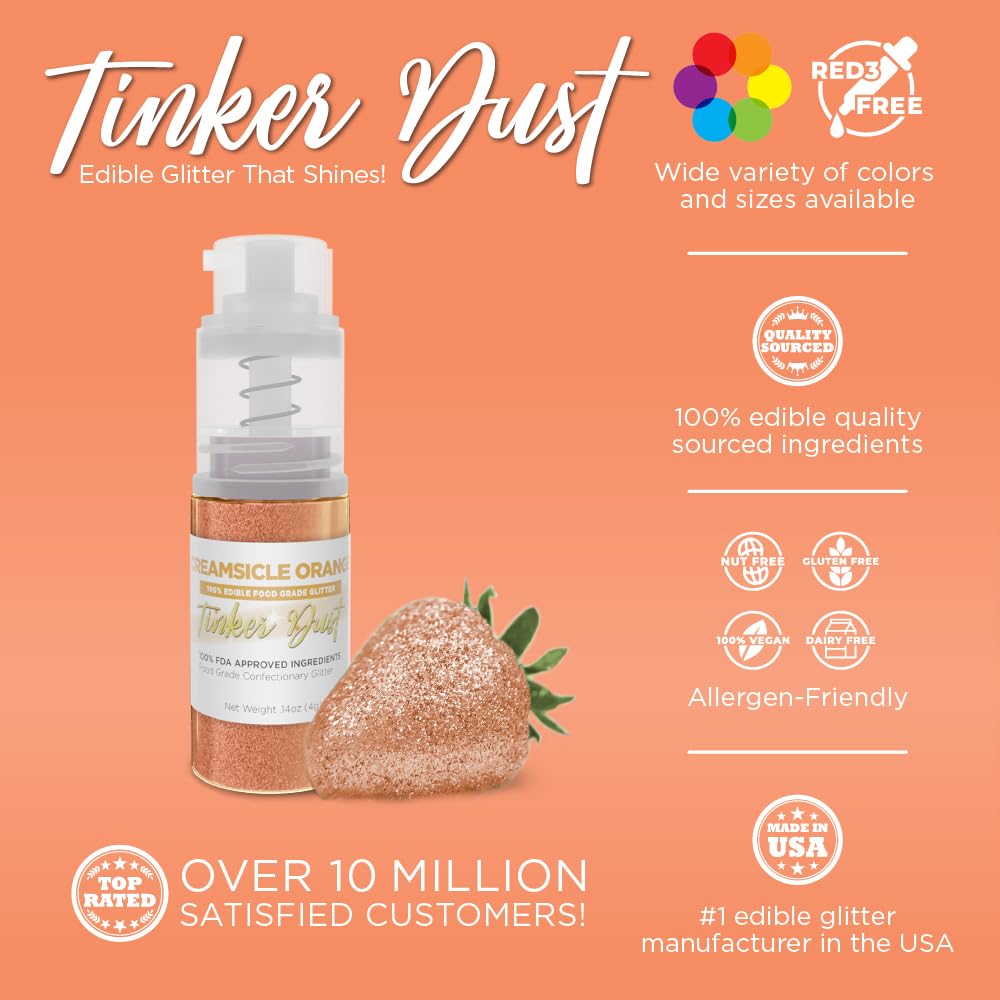 Bakell - Creamsicle Orange Tinker Dust (4g, 1x Mini Spray Pump) Edible Glitter for Food, Desserts, and Beverages!