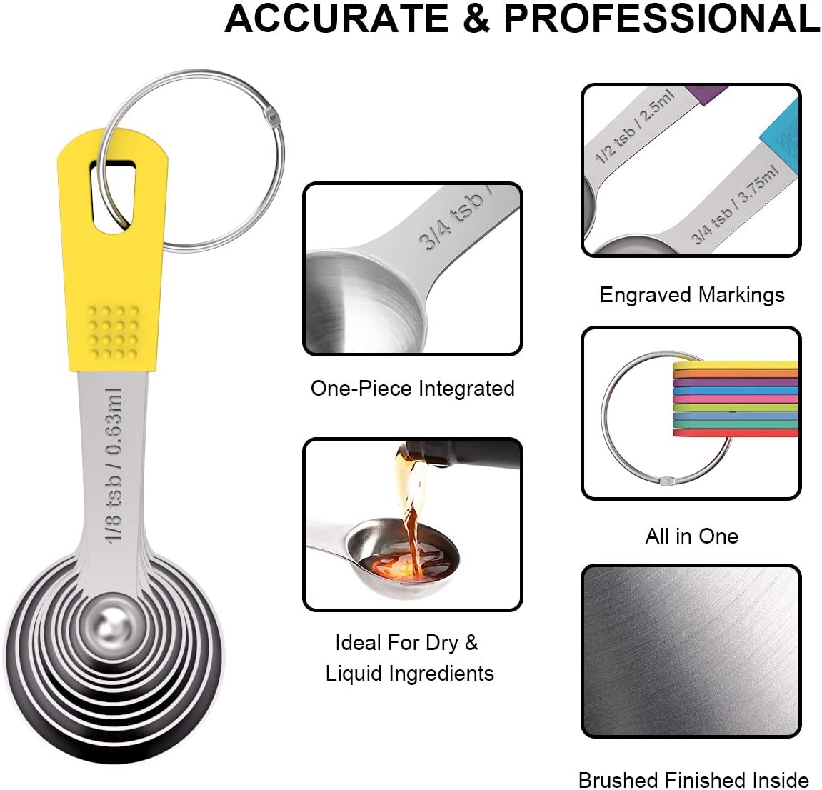 Wildone Measuring Cups & Spoons Set of 18 - Includes 8 Stainless Steel Nesting Measuring Cups, 9 Measuring Spoons, 1 Leveler, Ideal for Dry and Liquid Ingredients