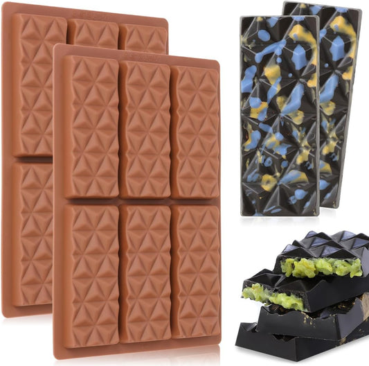 Deep Chocolate Bar Mold, Thick Silicone Chocolate Bar Mold for Stuffed Chocolate Bar, Wax Melt, Candy Bar Mold 2 Pack