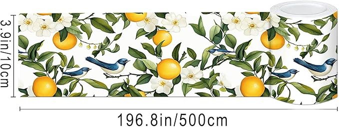 IVN Wallpaper Border Peel and Stick PVC Citrus Blossom and Bird Design 4x196 - Image 3