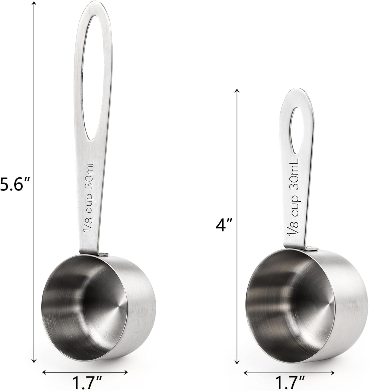 Hedume Set of 8 Coffee Scoop, Stainless Steel Coffee Measuring Scoops 1/8 Cup, Including 4 Pack Short Handled and 4 Pack Long Handle Coffee Scoops for Coffee, Tea, Sugar and Milk, 30 ml