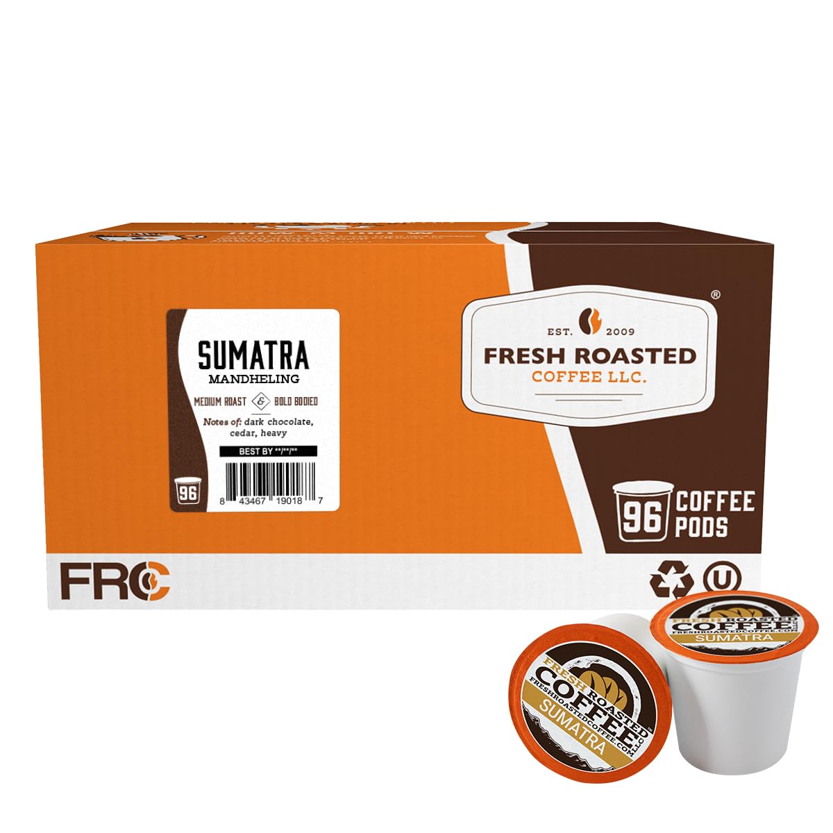 Fresh Roasted Coffee, Sumatra Mandheling |100% Single Origin | Medium Roast, 96 Pods for K Cup Brewers
