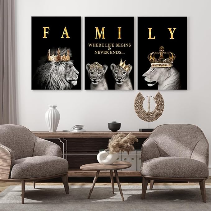 GUBIYU Family Life Begins Never Ends Words Sign Decor Black Gold Wall Art - Image 3