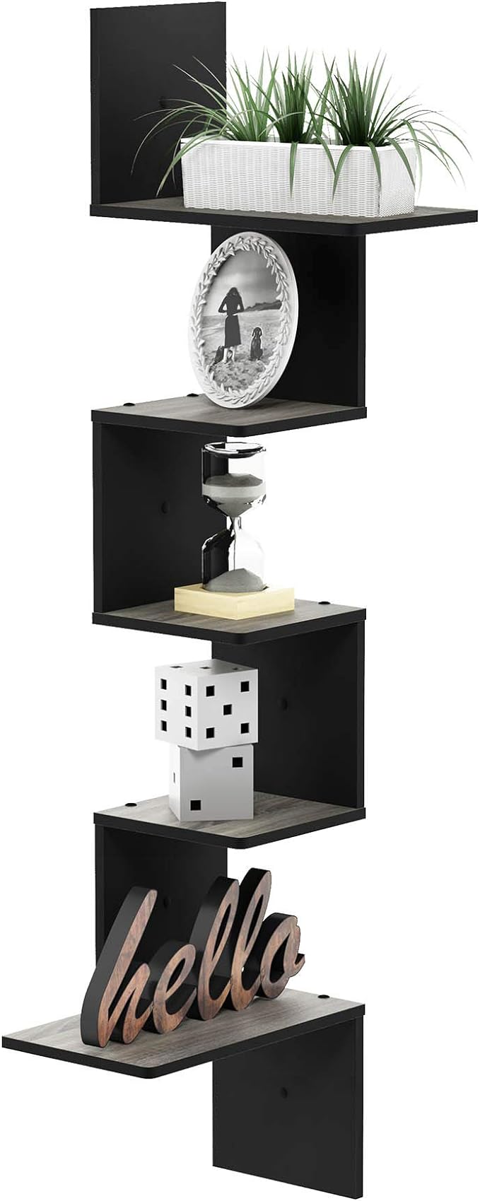 Furinno Rossi Wall Mounted Shelves, 5-Tier Rectangle, French Oak Grey/Black - Image 6