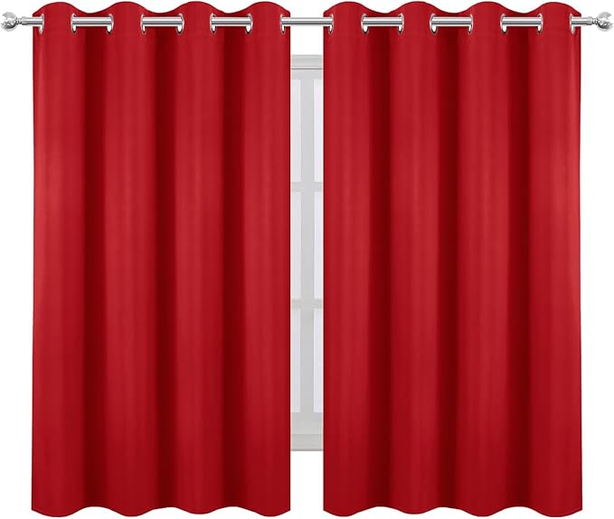 LEMOMO Blackout Curtains 66 x 54 Inch Long Bright Red Curtains Set of 2 Panels - Image 2