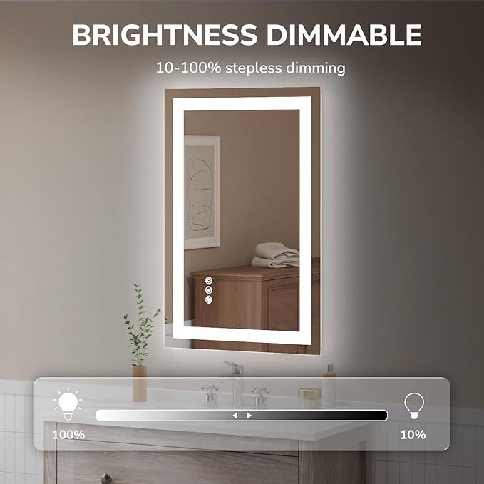 USHOWER LED Bathroom Mirror 24x36 Inch Tempered Glass - Image 3