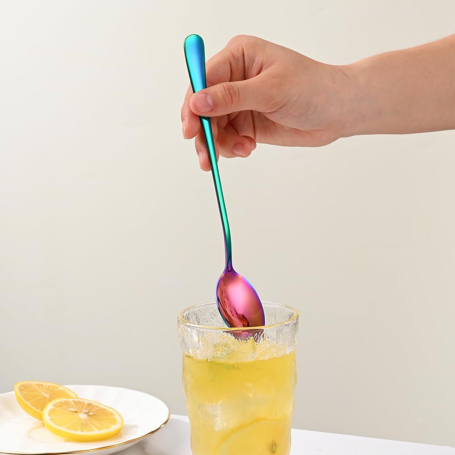 7.5 Inches Rainbow Stainless Steel Ice Tea Spoon,Set Of 8 Long Handle Coffee Stirring Spoons,Multicolored Sundae Spoons,Colorful Cocktail Mixing Spoon