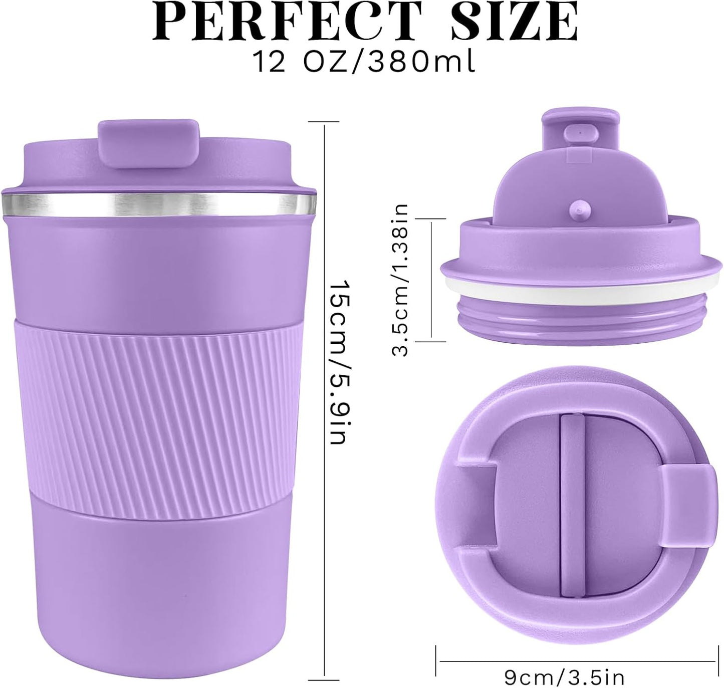 YINBAOGE Insulated Travel Coffee Mug Spill Proof Leak Proof Pobtable To Go Camping Stainless Steel Coffee Tumbler Reusable Coffee Cups with Lids Thermos for Hot and Cold Drink (Purple, 12 OZ)