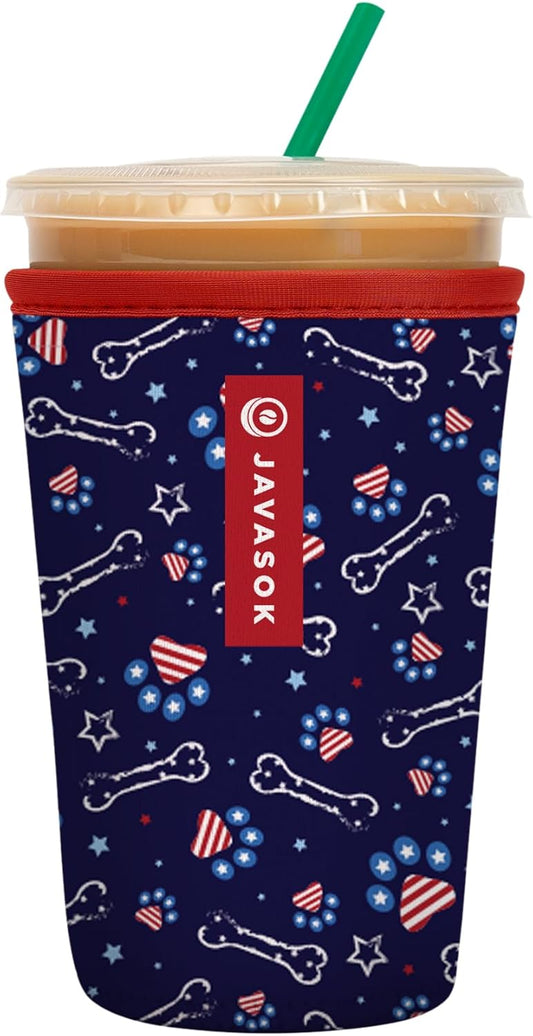 Sok It JavaSok Iced Coffee & Cold Soda Insulated Neoprene Cup Sleeve (Patriotic Paws, Medium: 22-28oz)