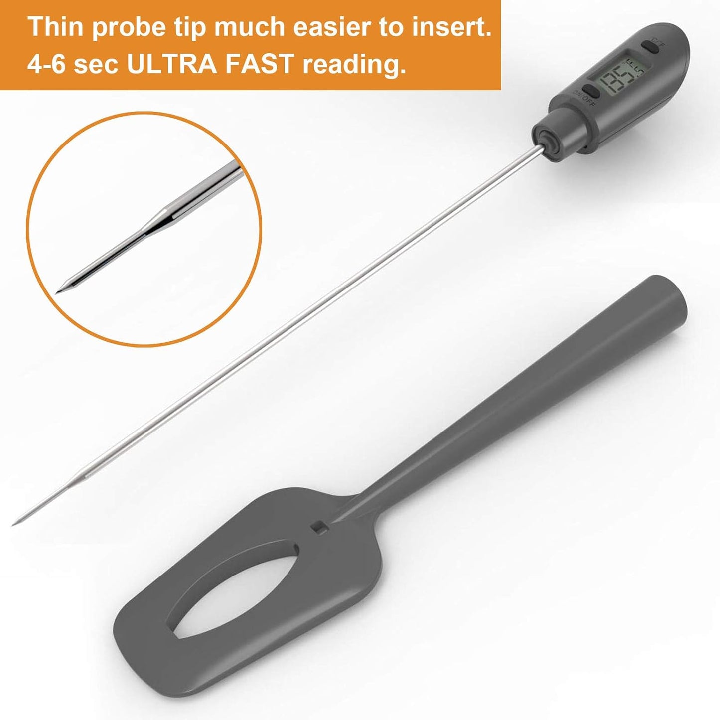 Efeng Candy Thermometer Spatula with Pot Clip – Silicon Grey Chocolate Spatula with Thermometer Built in,Candy Thermometer,Thermometer Spoon for Chocolate, Candy,Creams,sauces,Jams Meat Cooking