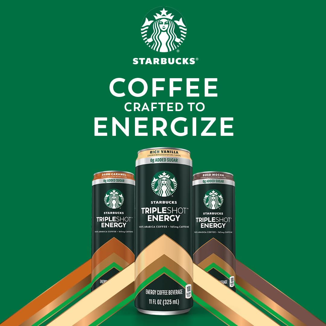 Starbucks Tripleshot Coffee Energy Drink, Bold Mocha, 11 fl oz Cans (12 Pack), Triple Blend, 165mg Caffeine, B Vitamins, Protein, Iced Coffee (Packaging and Formula May Vary)