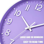 HZDHCLH Purple Wall Clocks Battery Operated, 12 inch Silent Non Ticking Modern - Image 6
