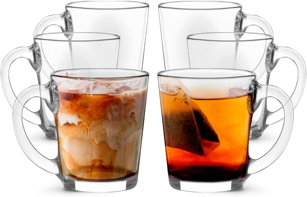 LEMONSODA Clear Large Glass Coffee Mug with Handles for Hot Beverages, Clear Mugs for Espresso, Tea, Cappucino, Latte, Juice (8.75 oz, 10.5 oz, 12 oz) (10.5 oz, Set of 48)