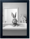 Kids Bathroom Wall Art Black and White Cute Animal Canvas Print Painting Funny by Melpa+Art