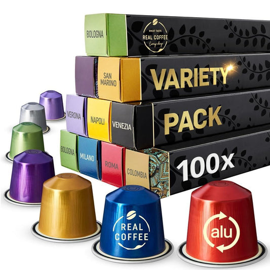 Mixed Variety Pack for Nespresso | 100 Test Winning Aluminum Capsules | 9 Distinctive Italian Flavors | 100% Nespresso Compatible Pods