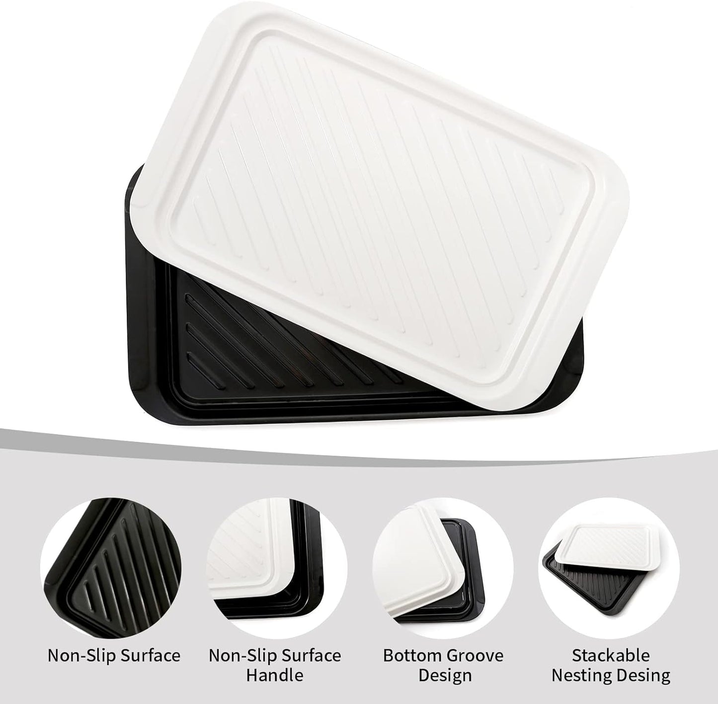 TP Grilling Prep and Serve Trays, 17" BBQ Tray for Meat Marinating and Food Plating, Melamine Serving Platters Set of 2 Grilling Accessories, Black and White