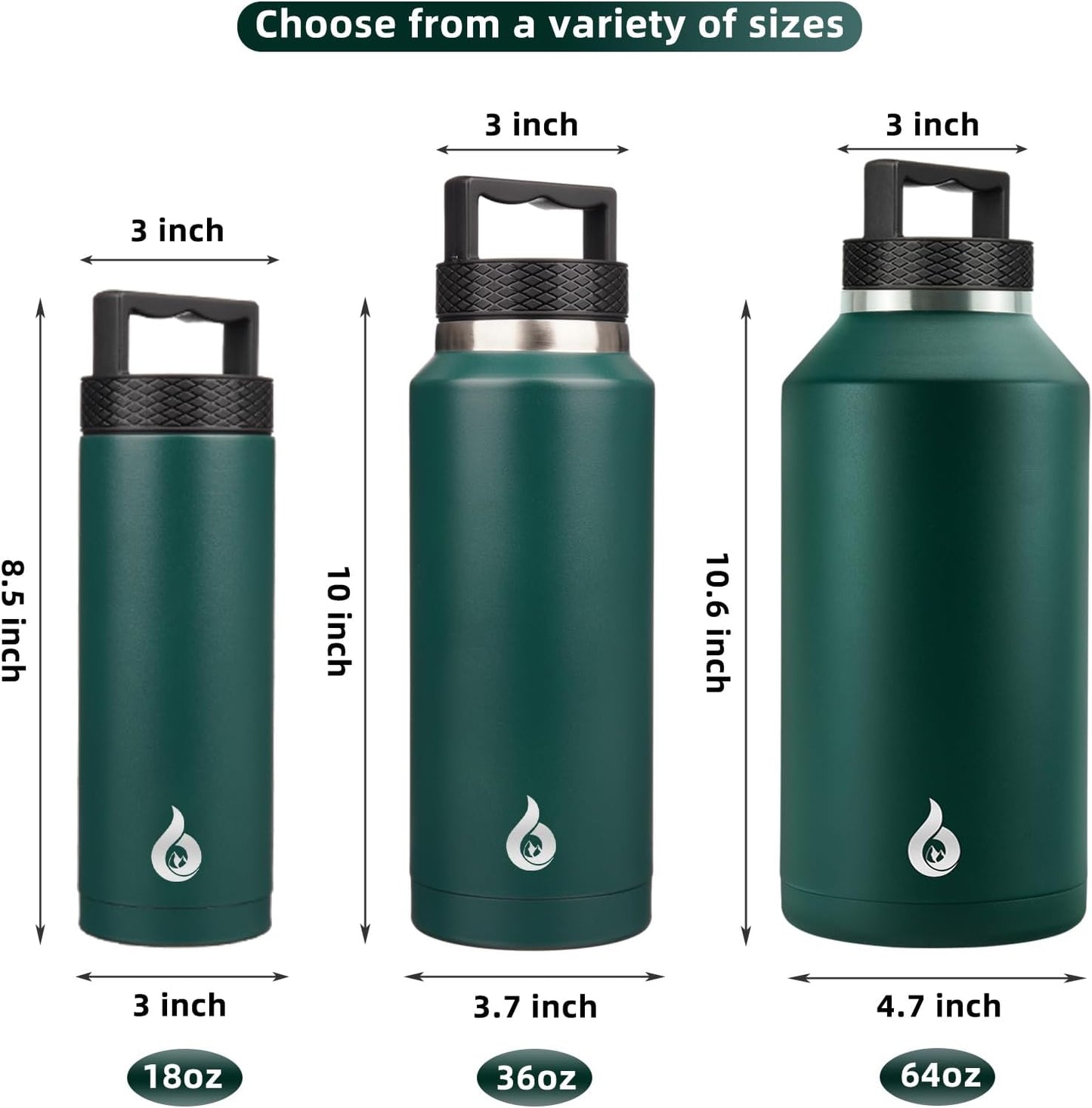 BJPKPK Half Gallon Water Bottle Insulated, Dishwasher Safe 64 oz Water Bottle with Handle, Leakproof BPA Free Water Jug, Large Stainless Steel Thermos for Sports, Army Green