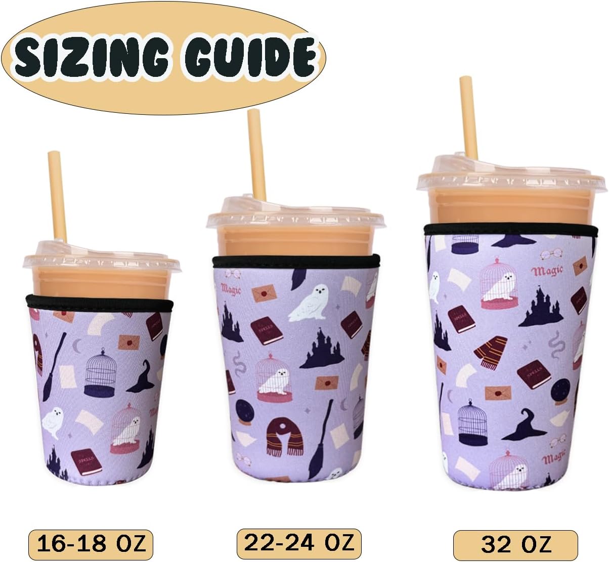 Reusable Insulated Neoprene Iced Coffee Cup Sleeve, Durable Drink Sleeve for Cold Beverages, Beverage Holder for Iced Coffee, Magic Sip