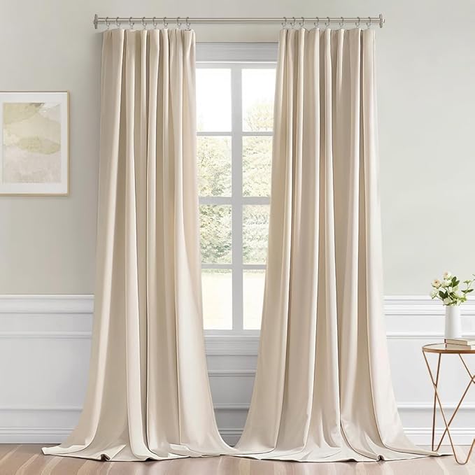 MIULEE Back Tab Cream Beige Curtains 105 Inch Long 2 Panels Set - Image 9
