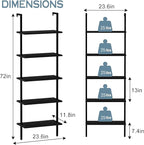 aboxoo Ladder Shelf Open 5-Tier Bookshelf Wall-Mounted Black Wood Bookcase - Image 3