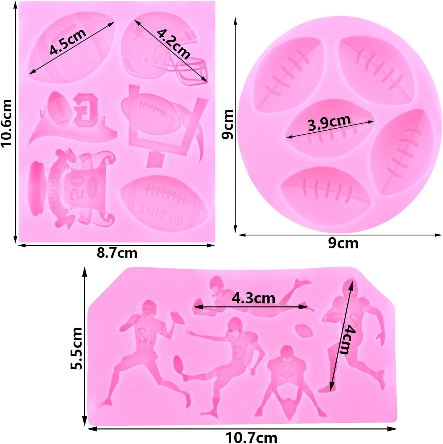 Mujiang Ball Silicone Molds Rugby Football Fondant Molds Sports Theme Molds For Cake Decorating Chocolate Gum Paste Candy Polymer Clay Set Of 3